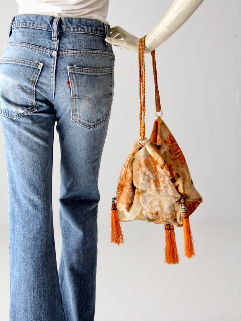 Antique Floral Velvet Drawstring Purse with Tassels (1 of 13)