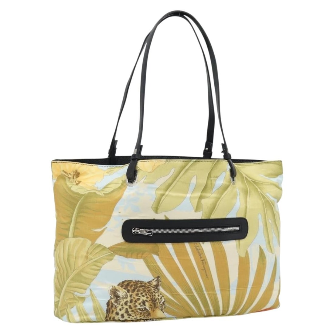 Salvatore Ferragamo Yellow Silver Nylon Tote Handbag Italy: Salvatore Ferragamo Yellow Silver Nylon Tote Handbag Italy Salvatore Ferragamo tote bag in yellow and silver nylon with a structured everyday silhouette. Made in Italy, this women's bag shows reasonab
