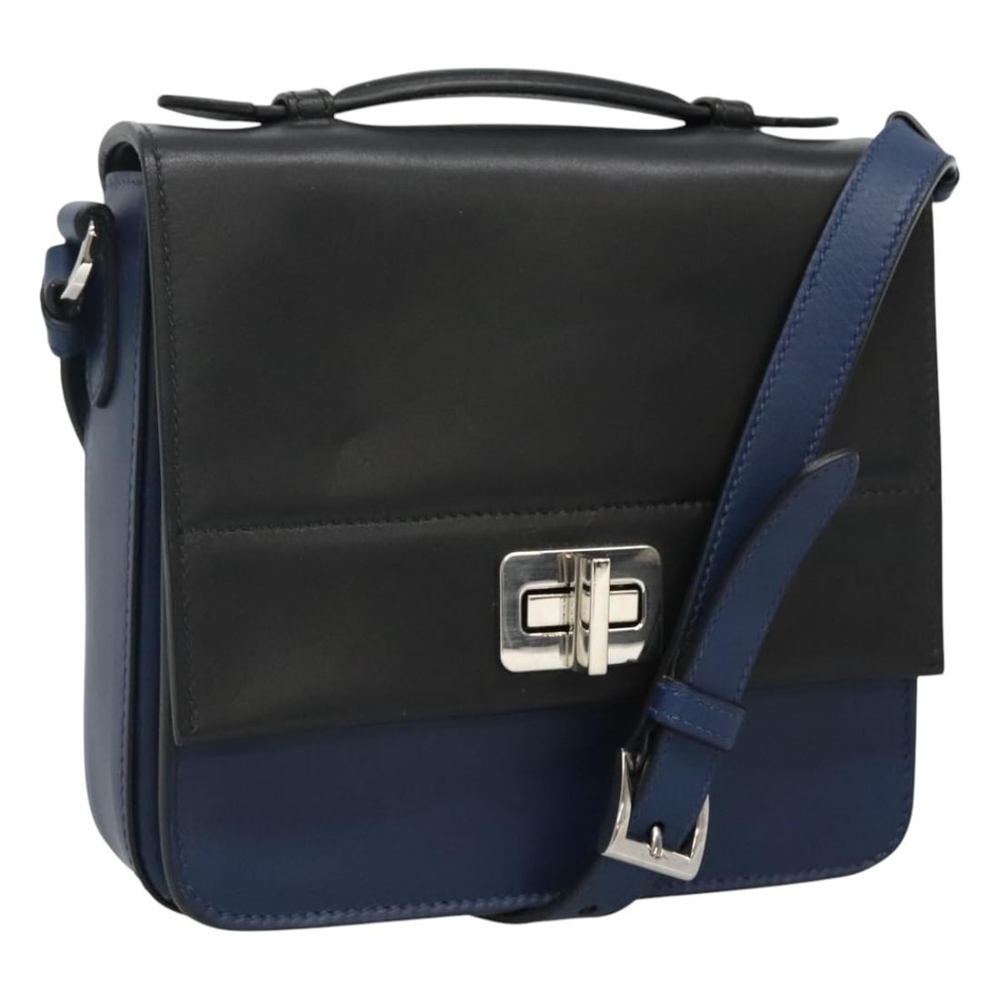 Prada Black Blue Leather Shoulder Bag with Dust Bag Card: Prada Black Blue Leather Shoulder Bag with Dust Bag Card Authentic Prada shoulder bag in black and blue leather. This women's bag includes a dust bag and guarantee card. Condition is ranked B, showing