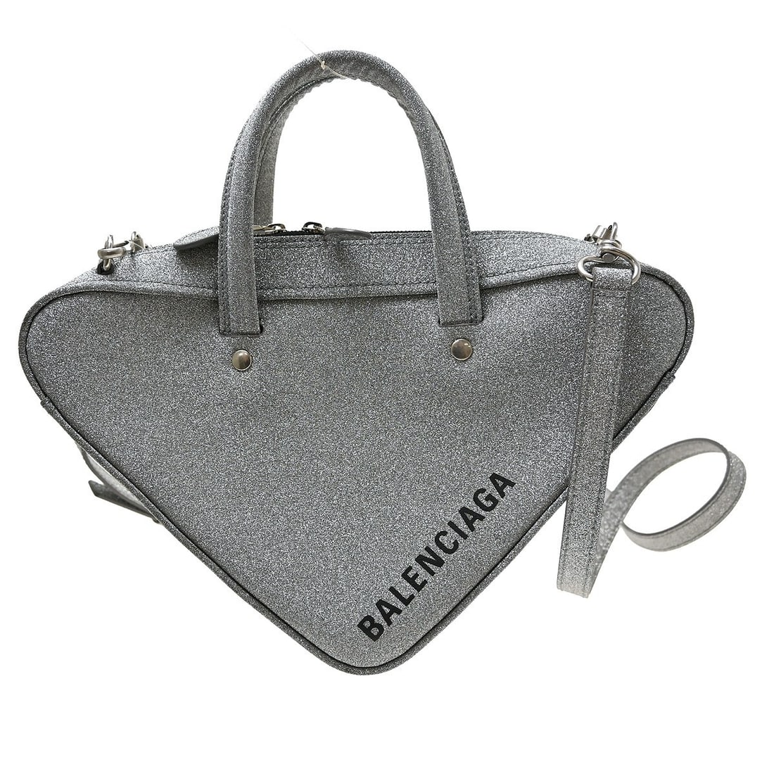 Balenciaga Triangle leather handbag silver: Balenciaga Triangle leather handbag silver Balenciaga Triangle leather item in silver, designed for women and made in Italy. It is described as being in very good overall condition, with light exterio