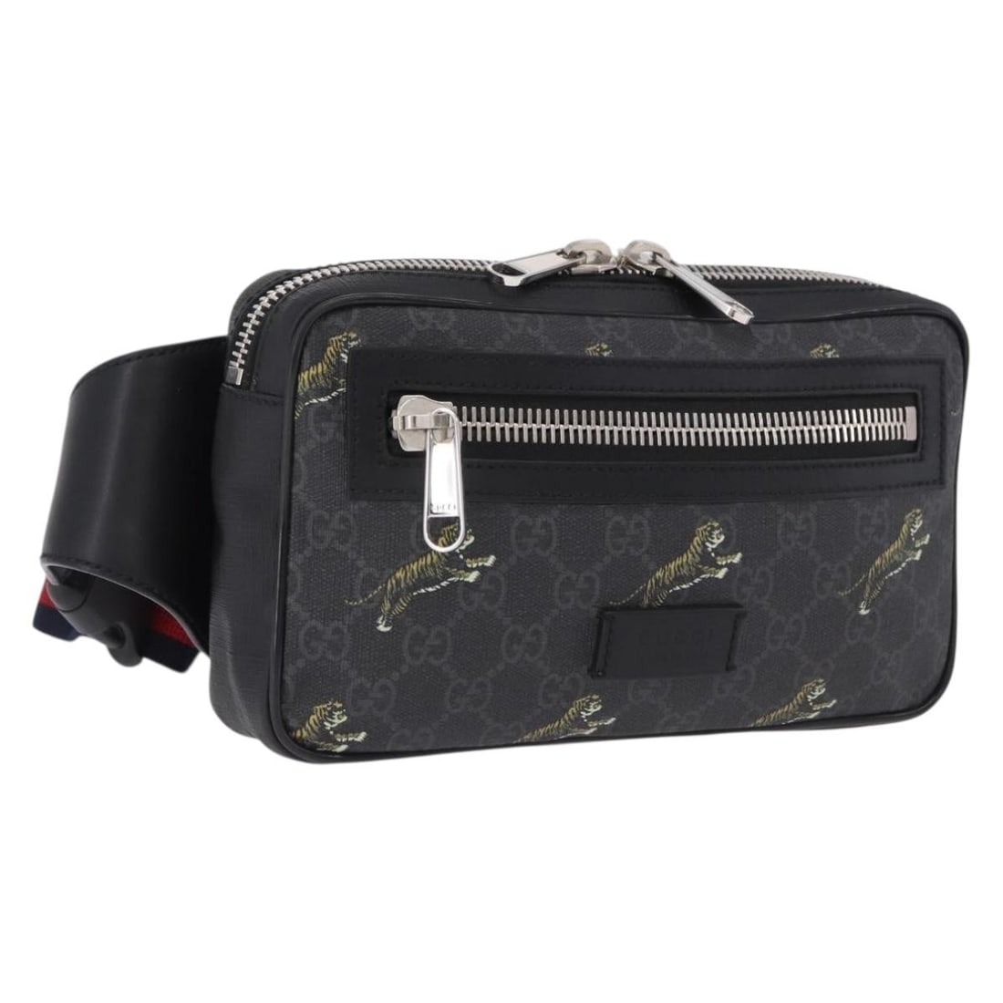 Gucci 474293 GG Supreme Sherry Line PVC Waist Bag Black Silver: Gucci 474293 GG Supreme Sherry Line PVC Waist Bag Black Silver Gucci GG Supreme Sherry Line waist bag in black PVC leather with silver-tone accents. Made in Italy, this women's bag is offered without 