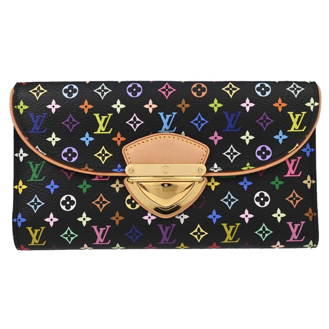 Louis Vuitton Portefeuille Eugenie folding wallet Monogram Multicolor black M93738: Louis Vuitton Portefeuille Eugenie folding wallet Monogram Multicolor black M93738 Louis Vuitton Portefeuille Eugenie wallet in black Monogram Multicolor canvas with leather trim and logo accents. Thi