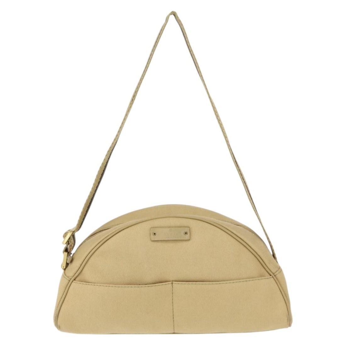 Gucci Vintage Beige Canvas Shoulder Bag Made in Italy: Gucci Vintage Beige Canvas Shoulder Bag Made in Italy This vintage Gucci shoulder bag for women features a beige canvas exterior with metal fittings. The bag shows signs of wear including surface defo