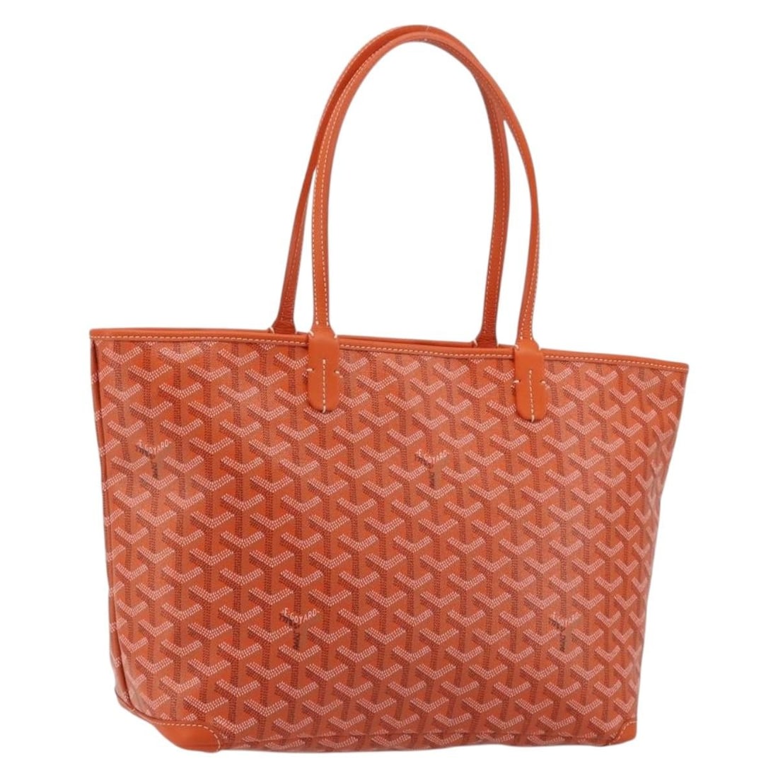Goyard Artois PM Orange PVC Leather Tote Bag France: Goyard Artois PM Orange PVC Leather Tote Bag France Authentic GOYARD Artois PM tote bag in orange herringbone PVC leather. This women's tote is made in France and includes only the item shown; the ori