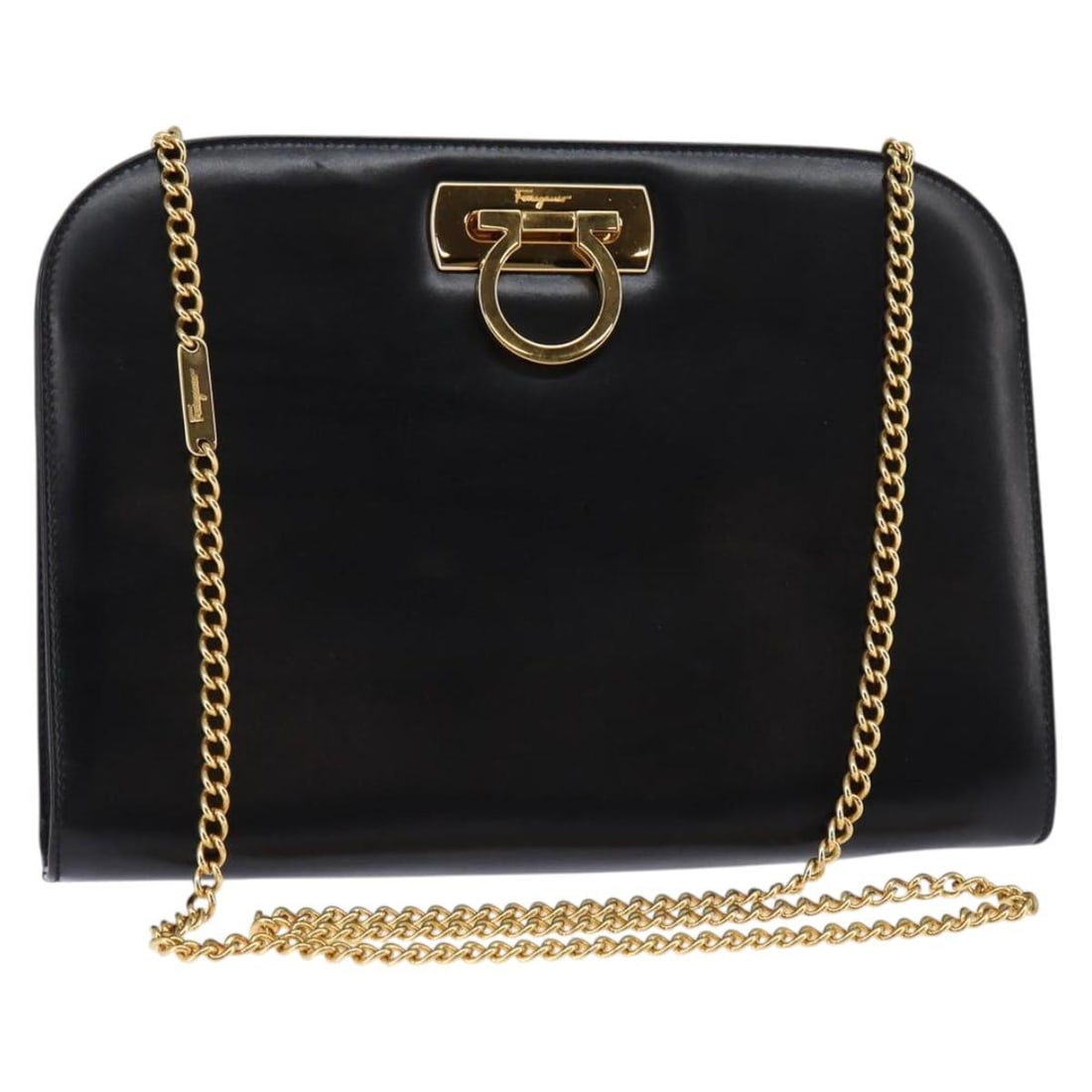 Black Leather Shoulder Bag Salvatore Ferragamo Vintage Gancini Chain: Black Leather Shoulder Bag Salvatore Ferragamo Vintage Gancini Chain This Salvatore Ferragamo Vintage Gancini Chain Shoulder Bag is crafted from black leather and features a classic chain shoulder str
