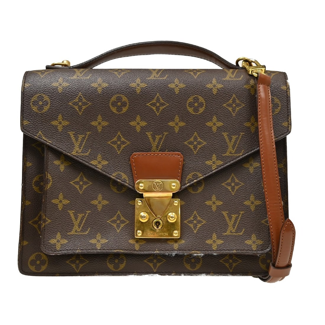 Louis Vuitton Monceau 28 Monogram Canvas Handbag with Shoulder Strap: Louis Vuitton Monceau 28 Monogram Canvas Handbag with Shoulder Strap Vintage Louis Vuitton Monceau 28 business handbag in brown Monogram canvas with leather trim and double handles. This women's handb