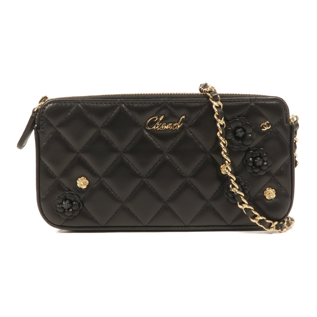 CHANEL A82527 Lambskin Chain Shoulder Bag Black Matelasse: CHANEL A82527 Lambskin Chain Shoulder Bag Black Matelasse Chanel matelasse chain shoulder bag in black lambskin leather with CC mark detailing. This women's shoulder bag features a compact silhouette 