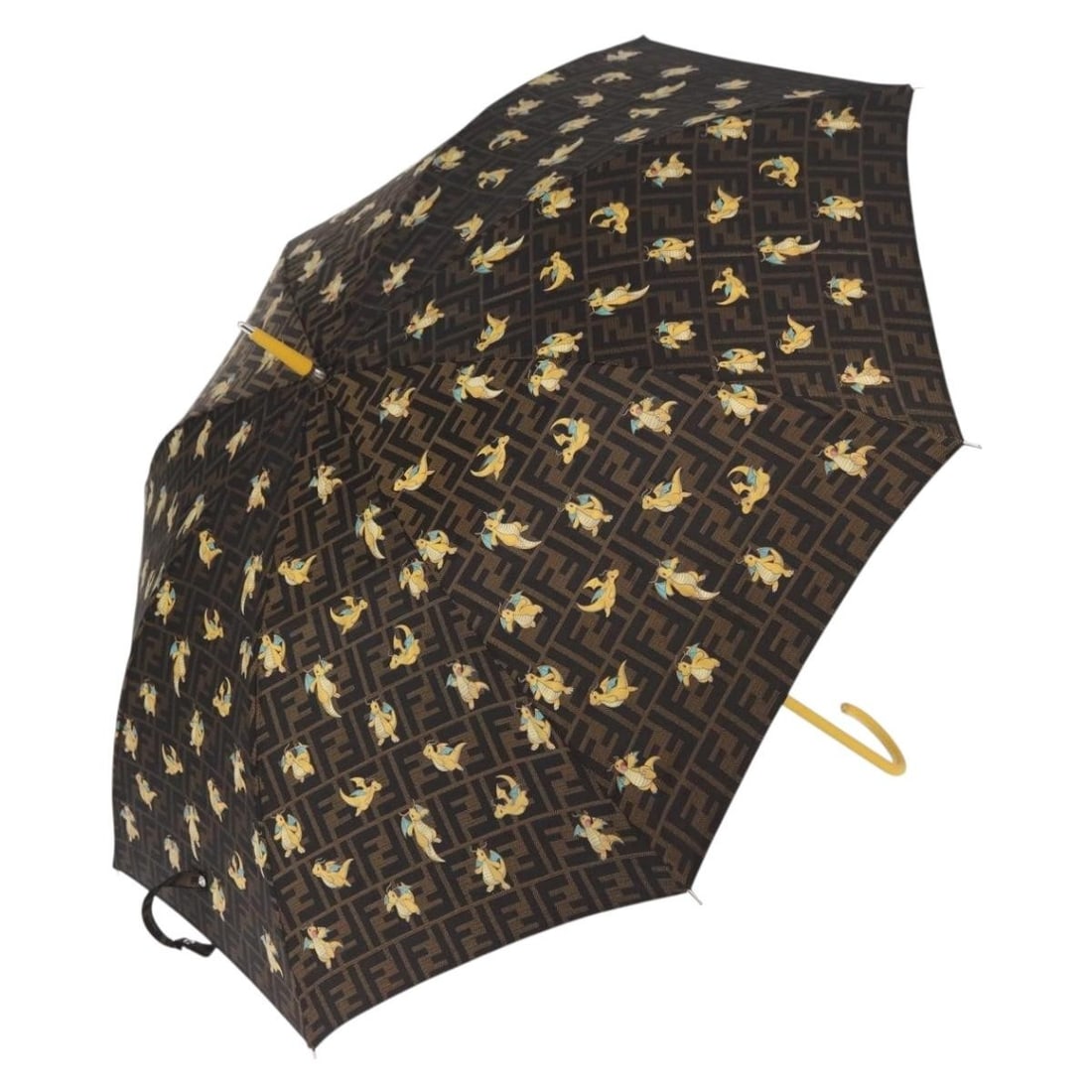 FENDI FRGMT Pokemon Dragonfly Zucca Canvas Umbrella with Dust Bag: FENDI FRGMT Pokemon Dragonfly Zucca Canvas Umbrella with Dust Bag FENDI x FRGMT x POKEMON umbrella in black and brown Zucca canvas. Made in Italy, this women's umbrella includes a dust bag and is pres