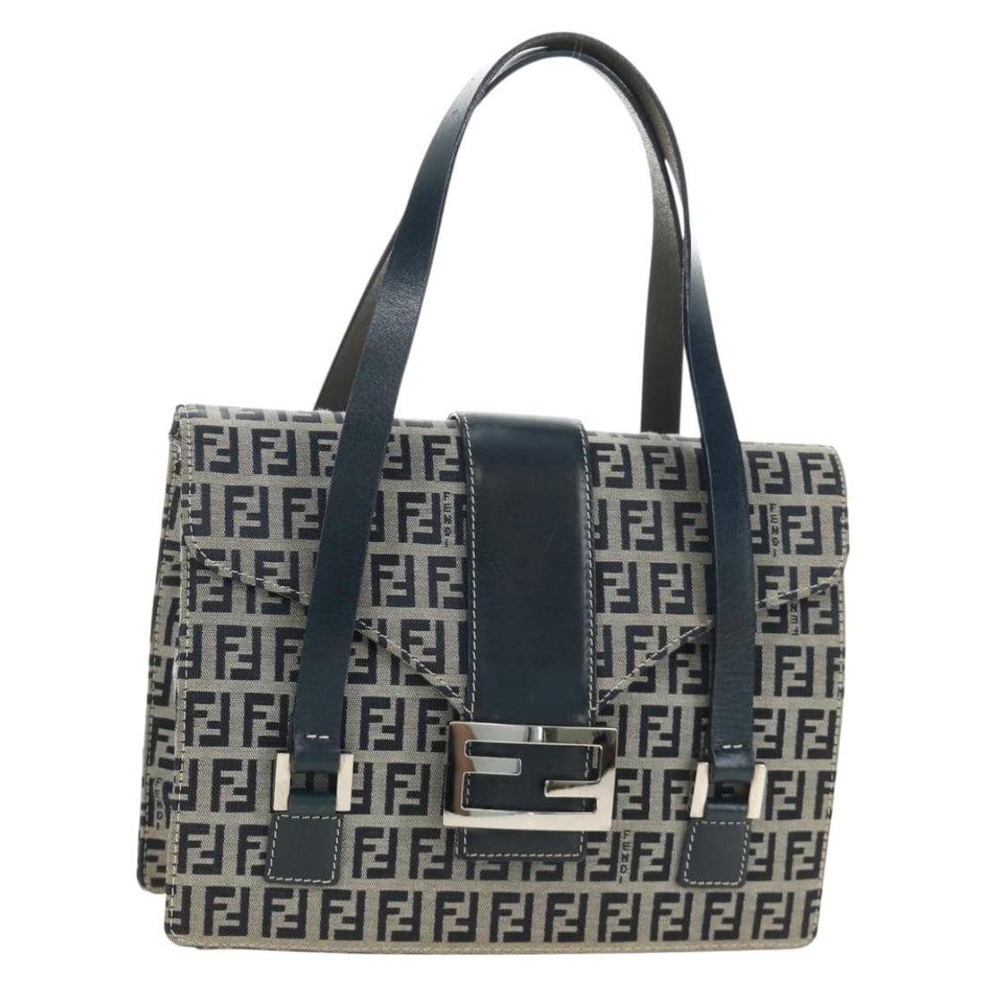 FENDI Mamma Baguette Hand Bag in Navy Silver Zucchino Canvas (1 of 18)