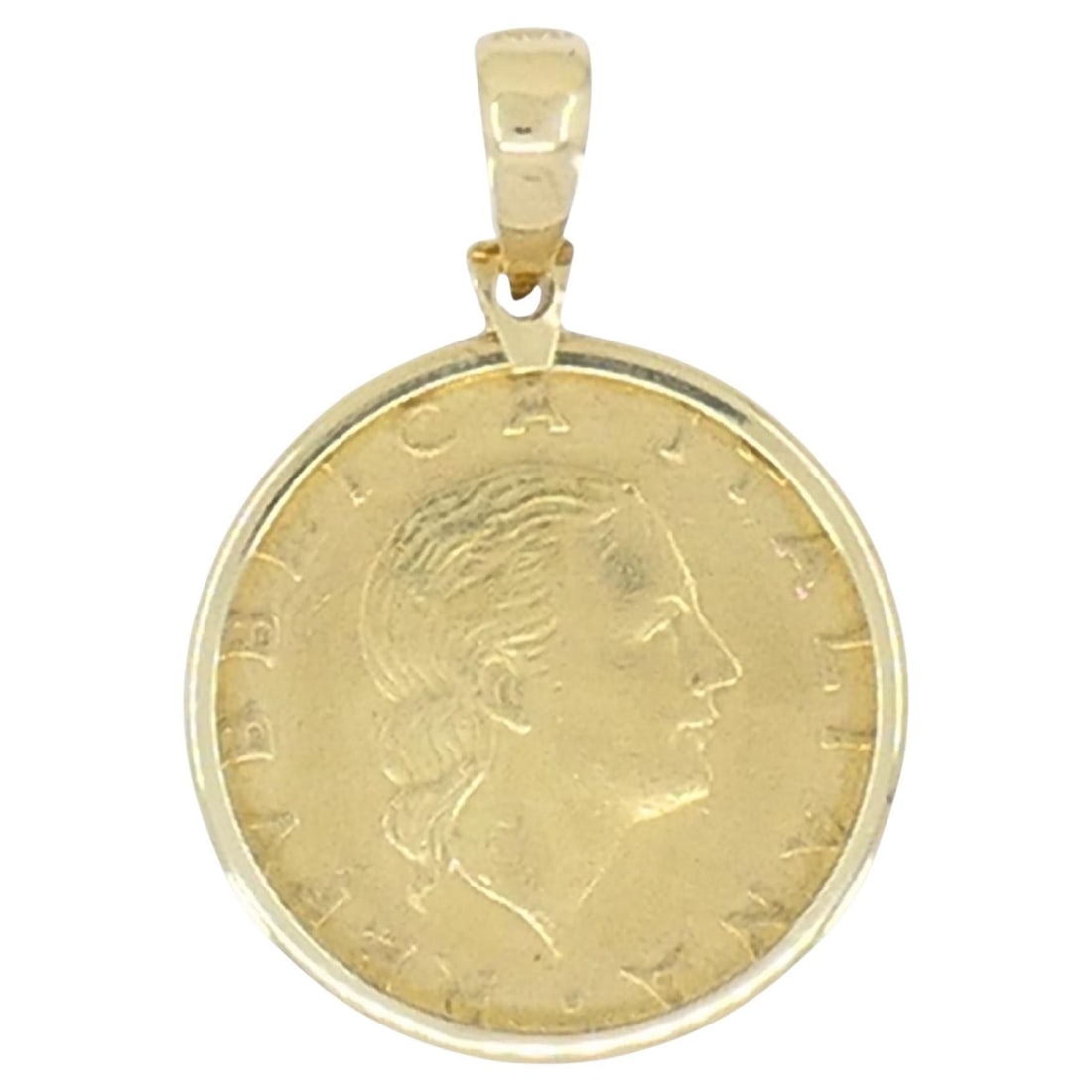 Milor 14K Yellow Gold Pendant with 1978 Italian 200 Lire Coin: Milor 14K Yellow Gold Pendant with 1978 Italian 200 Lire Coin This vintage Italian pendant features an authentic 1978 200 Lire coin set in a finely crafted 14k yellow gold bezel by Milor. The coin is 