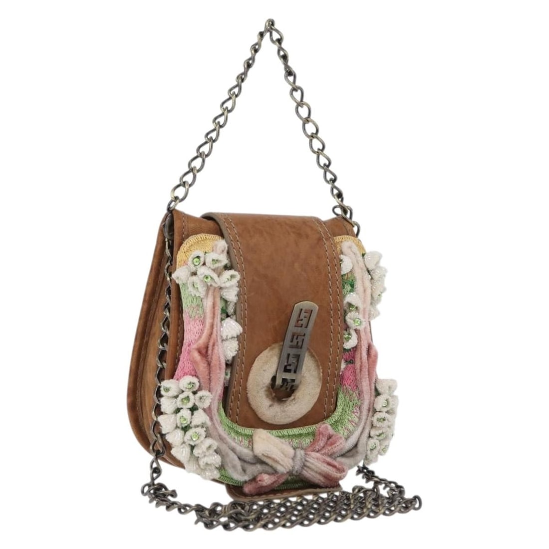 Fendi Brown Leather 2way Chain Shoulder Bag Made in Italy: Fendi Brown Leather 2way Chain Shoulder Bag Made in Italy Compact Fendi 2-way shoulder bag in brown leather with a chain strap design. Made in Italy, this women's bag features a structured small profi
