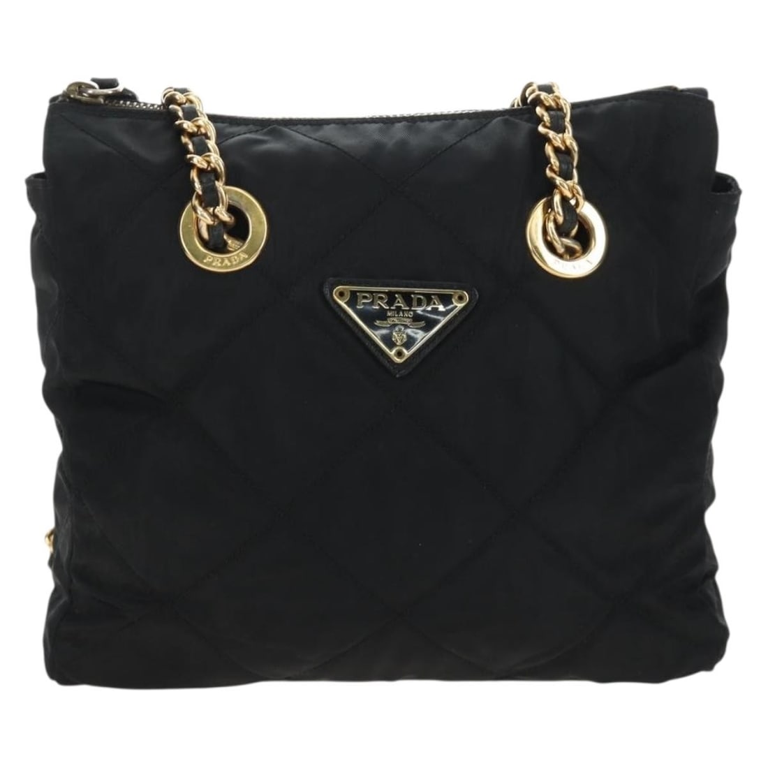 Prada Re-Edition 1995 Quilted Re-Nylon Chain Tote Bag: Prada Re-Edition 1995 Quilted Re-Nylon Chain Tote Bag Prada Re-Edition 1995 Chain Tote in black quilted nylon. This women's bag is made in Italy and shows fair overall condition with light wear and ma