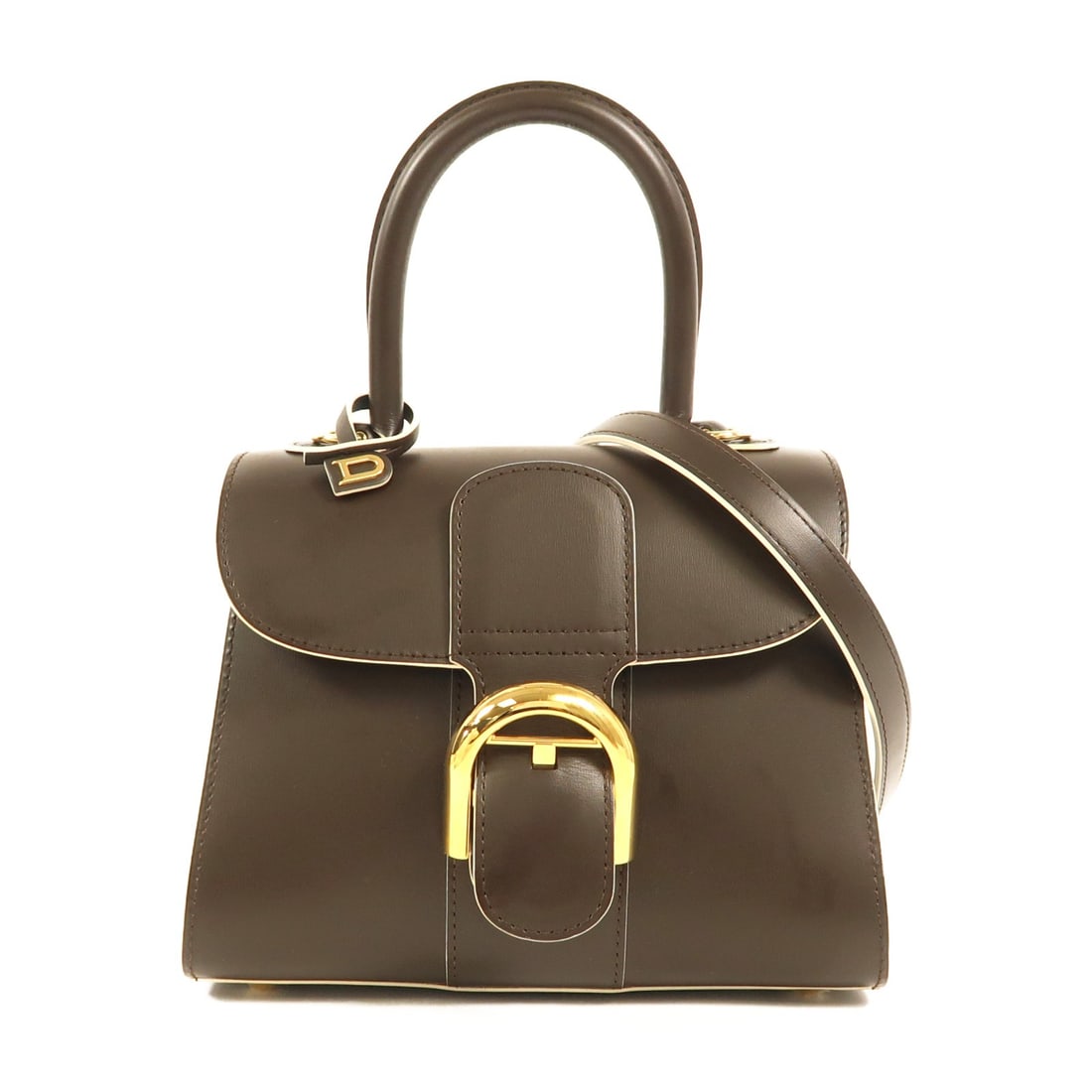 Delvaux Brillant Mini Calfskin 2 Way Shoulder Bag Brown: Delvaux Brillant Mini Calfskin 2 Way Shoulder Bag Brown A Delvaux Brillant Mini 2 Way Shoulder Bag in brown calfskin leather. It features a belt hardware detail, an inside open pocket, and comes with 