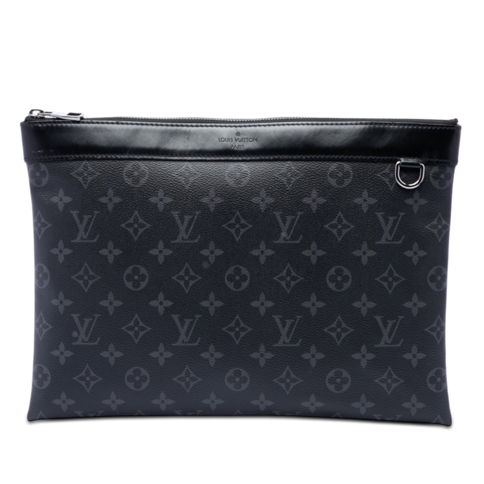 Louis Vuitton Discovery Pochette GM Monogram Eclipse Clutch Bag: Louis Vuitton Discovery Pochette GM Monogram Eclipse Clutch Bag Louis Vuitton Discovery Pochette GM in Monogram Eclipse with a coated canvas body, leather trim, top zip closure, and an interior slip p