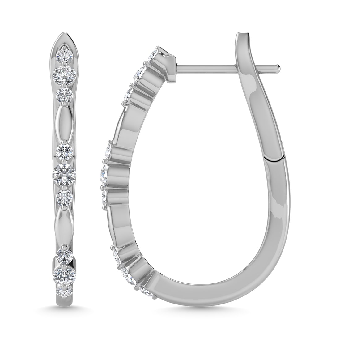 Diamond 3/8 Ct.Tw. Hoop Earrings in 10K White Gold: Diamond 3/8 Ct.Tw. Hoop Earrings in 10K White Gold 10k White Gold Stone Color: G-h Stone Clarity: I1 This item may take 2-5 weeks for shipping. PLEASE NOTE: Framed, Large, or heavy items do not have s