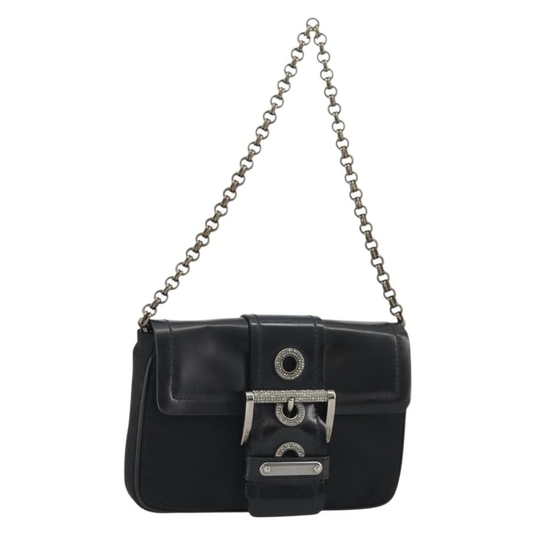 PRADA Nylon Shoulder Bag Brown Silver Chain Strap: PRADA Nylon Shoulder Bag Brown Silver Chain Strap Prada shoulder bag in brown nylon with silver-tone chain detailing. Made in Italy, this women's bag has a compact silhouette and includes only the ite