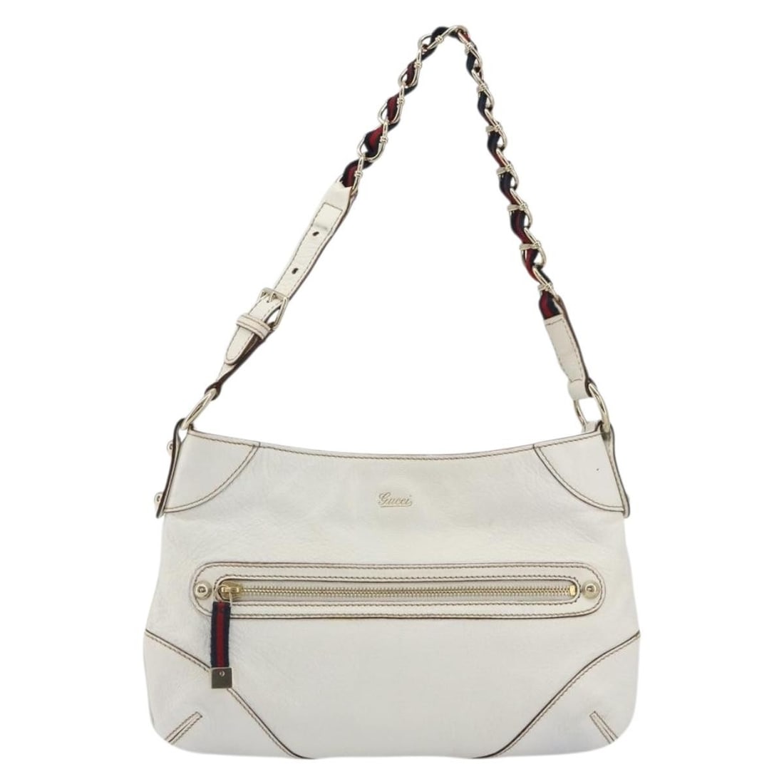 Gucci Sherry Line Chain White Leather Shoulder Bag: Gucci Sherry Line Chain White Leather Shoulder Bag Women's Gucci Sherry Line chain bag in white leather, made in Italy. The bag is in fair condition with light wear, light marks, slight deformation, l