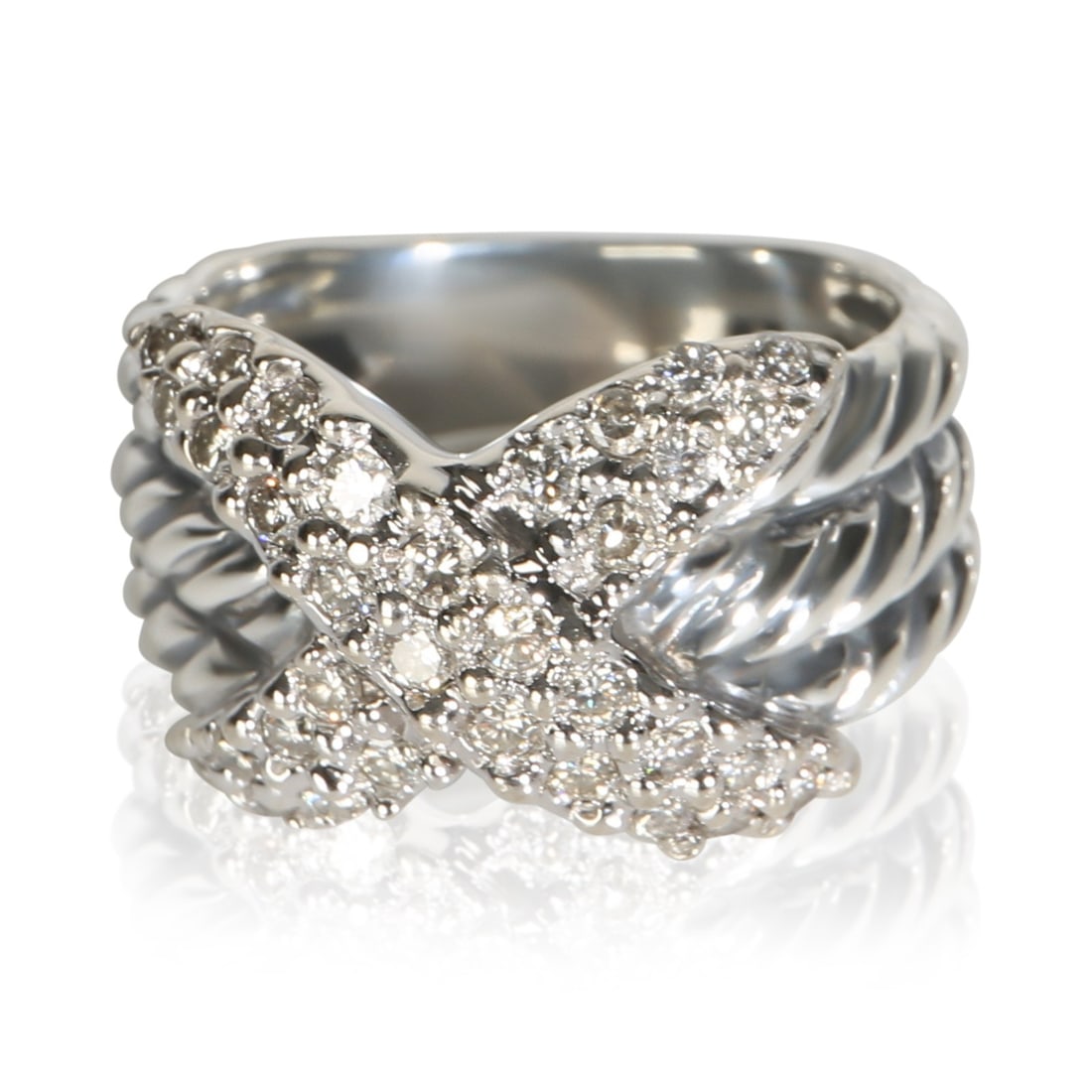 David Yurman Cable X Sterling Silver Diamond Ring Size 6: David Yurman Cable X Sterling Silver Diamond Ring Size 6 Pre-owned David Yurman Cable X ring crafted in sterling silver and set with round brilliant white diamonds. This women's ring is from the Cable