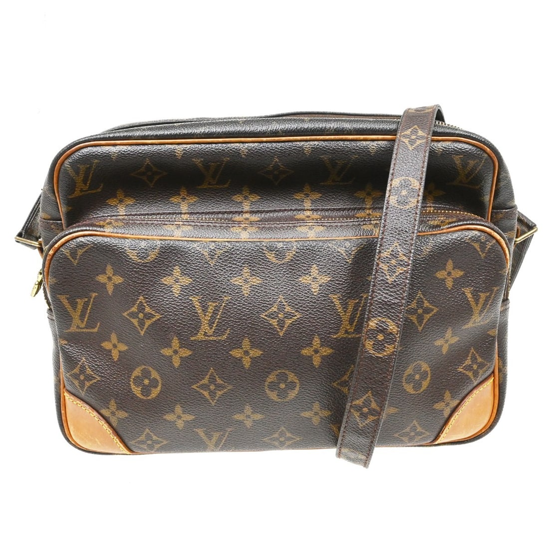Louis Vuitton Nile Monogram Canvas Crossbody Shoulder Bag M45244: Louis Vuitton Nile Monogram Canvas Crossbody Shoulder Bag M45244 Vintage Louis Vuitton Nile crossbody shoulder bag in brown Monogram canvas with leather trim. This medium bag features a zip closure, a