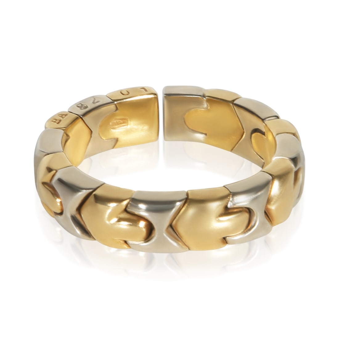 BVLGARI Alveare Flexible 18k Two Tone Gold Women's Ring Size 5.25: BVLGARI Alveare Flexible 18k Two Tone Gold Women's Ring Size 5.25 Pre-owned BVLGARI Alveare Flexible ring crafted in white gold and yellow gold. This women's ring features the Alveare Flexible design 