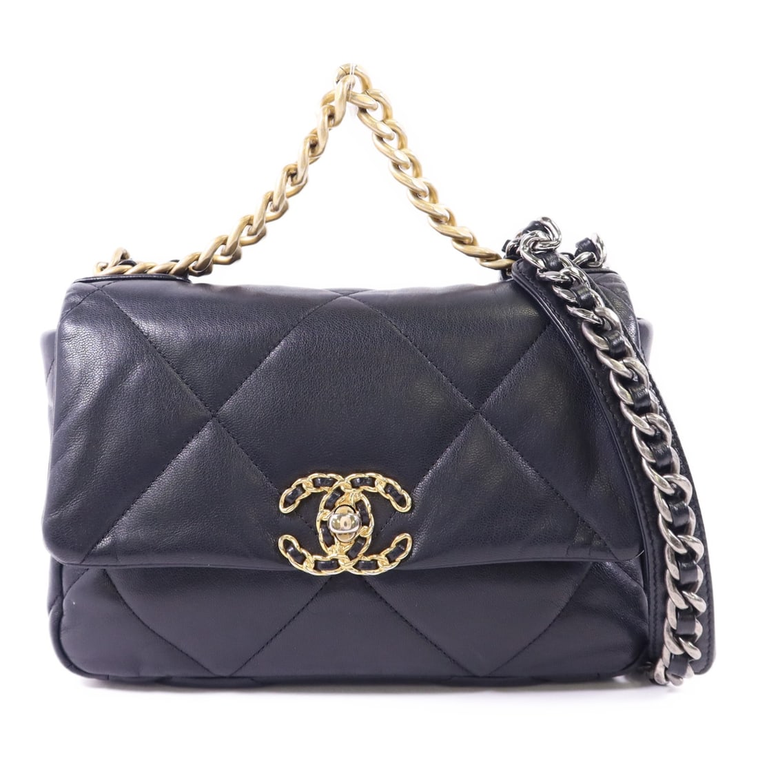 CHANEL Classic 19 CC Small Shoulder Bag Black Lambskin: CHANEL Classic 19 CC Small Shoulder Bag Black Lambskin This CHANEL CC Classic 19 Small Chain Shoulder Bag is crafted from black lambskin (sheep leather) and designed in a shoulder bag style. It featur