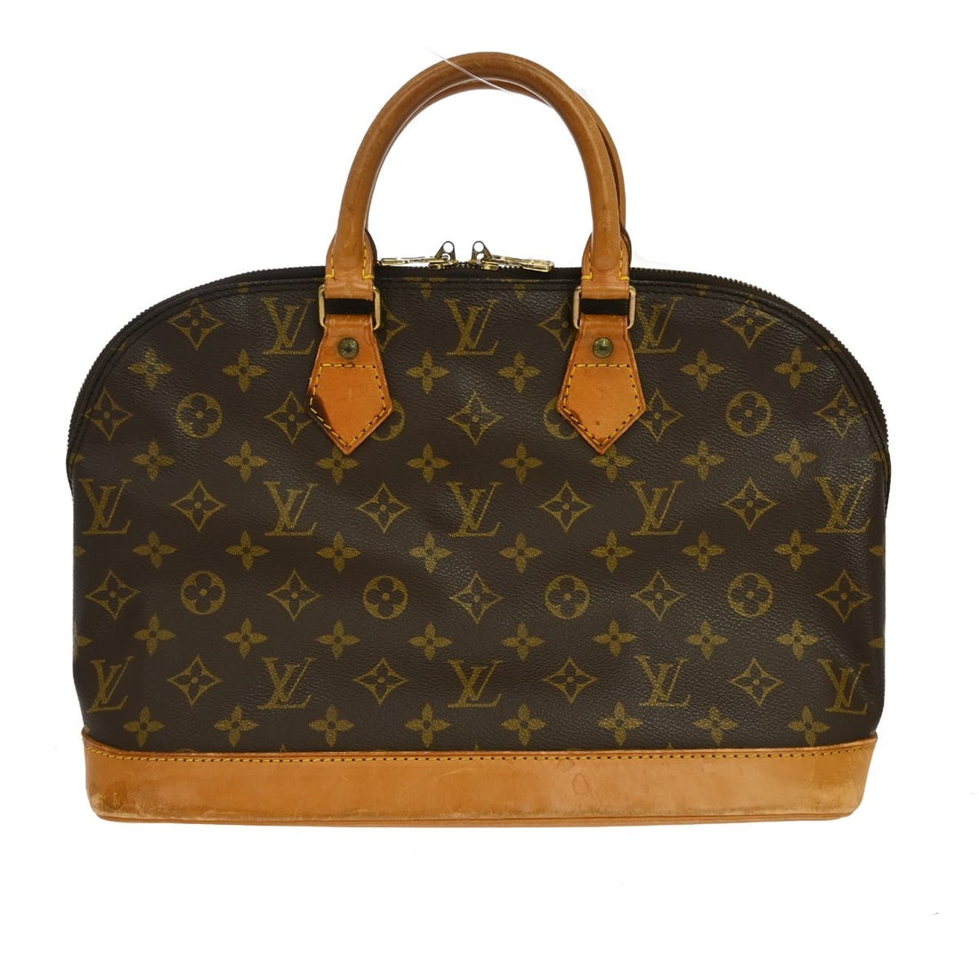 Louis Vuitton Alma Brown Canvas Handbag: Louis Vuitton Alma Brown Canvas Handbag Louis Vuitton Alma Monogram handbag in brown canvas. This structured handbag is made in France and shows fair overall condition with visible signs of wear, incl