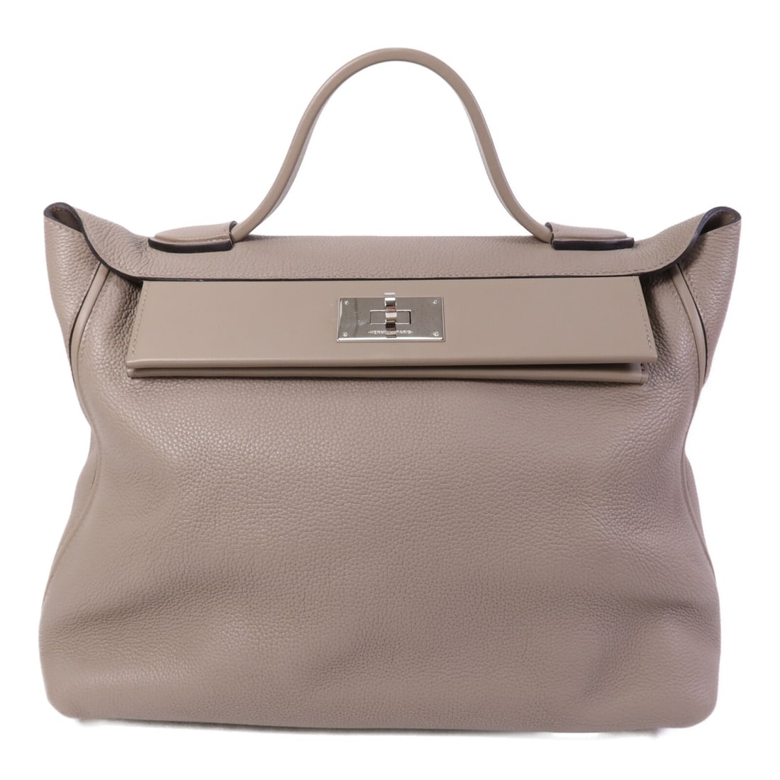 Hermes 24 24 35cm Togo Calfskin Handbag Gris Asphalt PHW: Hermes 24 24 35cm Togo Calfskin Handbag Gris Asphalt PHW Hermes PHW 24/24 35CM handbag in Togo leather and calfskin (cowhide) with a gray Gris Asphalt colorway. This women's handbag is made in France 