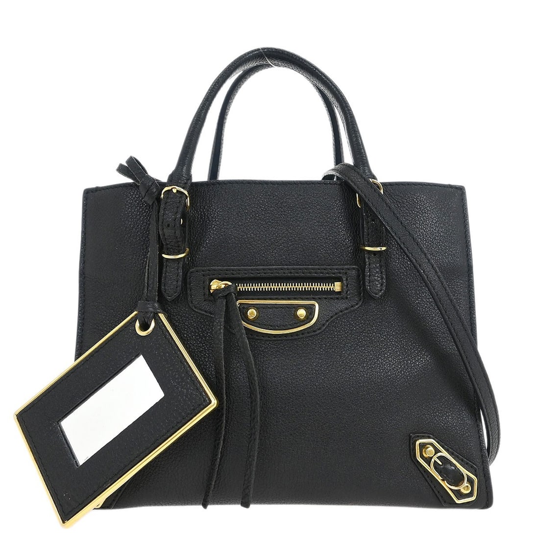 Balenciaga Papier Mini Leather Tote Black Metallic Edge with Strap Mirror (1 of 10)