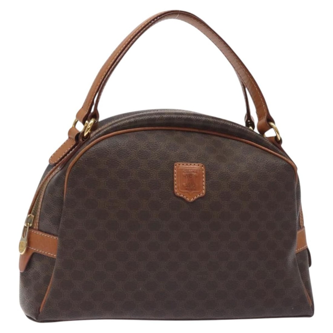 CELINE Macadam Canvas PVC Leather Handbag Brown Gold Tone: CELINE Macadam Canvas PVC Leather Handbag Brown Gold Tone CELINE Macadam Canvas hand bag in brown and gold PVC leather, made in Italy. The bag features a handle drop of approximately 5.1 inches (13 cm