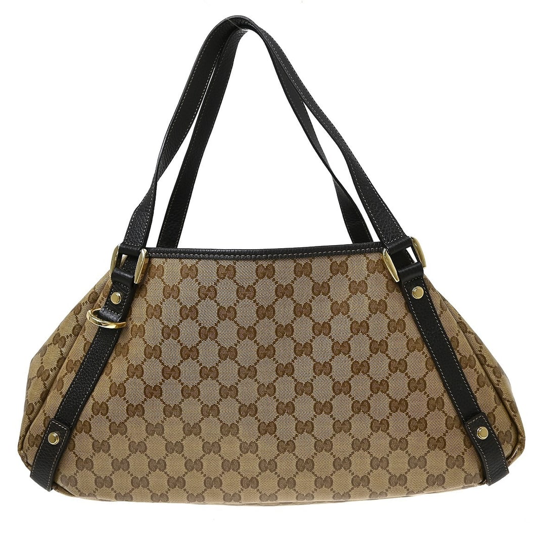 Gucci Abbey Medium Beige PVC and Leather D Ring Tote: Gucci Abbey Medium Beige PVC and Leather D Ring Tote Gucci Abbey D Ring Tote handbag in beige PVC and leather, made in Italy. This medium women's bag features brown handles, a brown lining, and one in