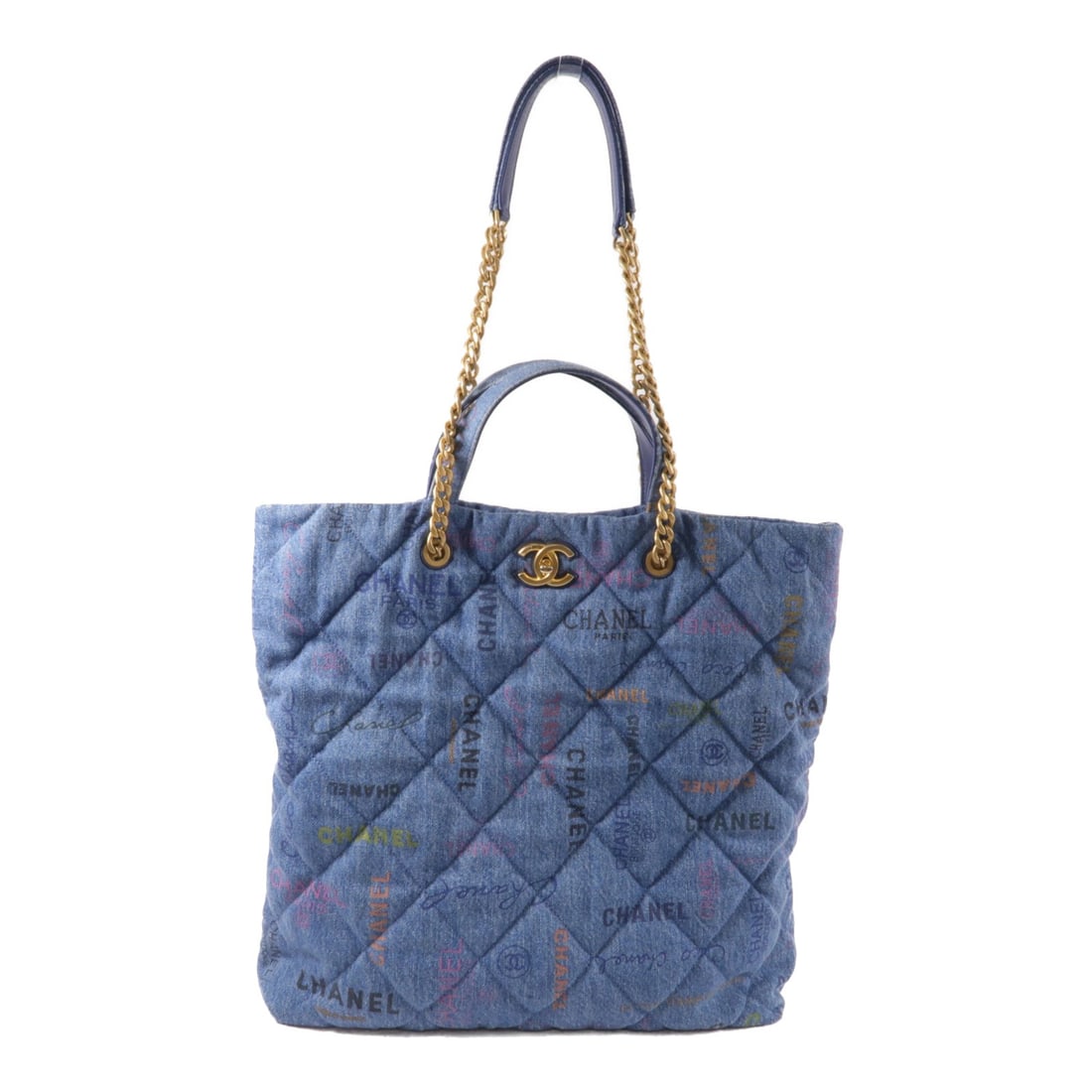 CHANEL AS3128 Mood Shopping Tote Denim Blue CC GHW: CHANEL AS3128 Mood Shopping Tote Denim Blue CC GHW A CHANEL CC GHW Mood Shopping Tote Bag in denim blue. This tote features a turn lock closure, one inside zip pocket, and comes with a hologram sticke