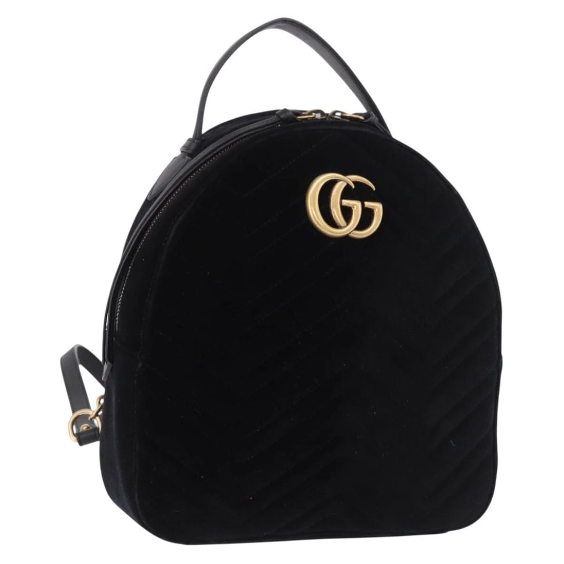 Gucci GG Marmont Velor Backpack Black Gold 524568: Gucci GG Marmont Velor Backpack Black Gold 524568 Gucci GG Marmont backpack in black and gold velor, made in Italy. This women's backpack includes a dust bag and features the GG Marmont style with pro