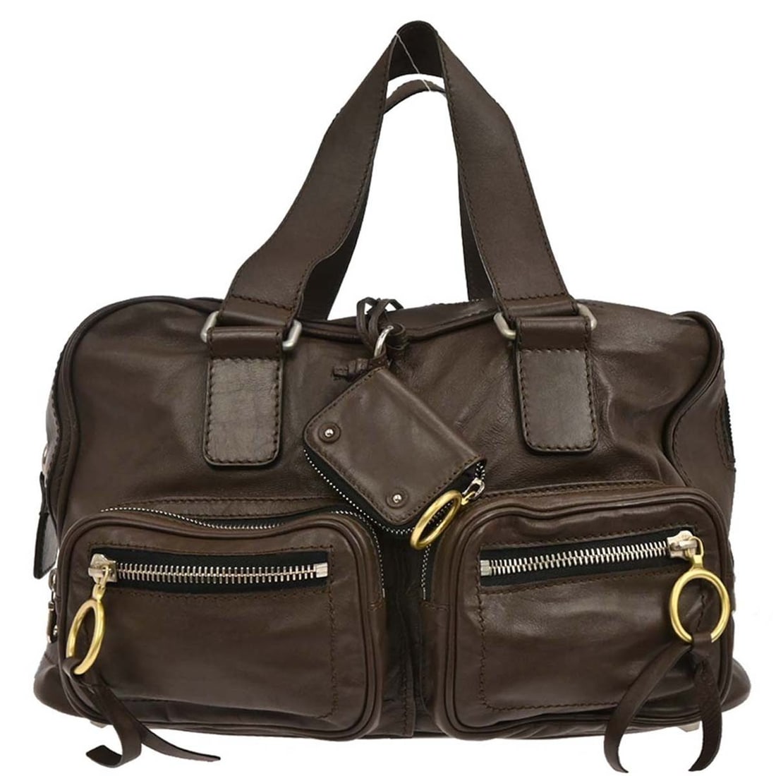 Chloe Betty Large Brown Leather Top Handle Bag 6AS181-50: Chloe Betty Large Brown Leather Top Handle Bag 6AS181-50 Chloe Betty top handle handbag in brown leather with double handles and mixed gold- and silver-tone hardware. This large women's bag features f