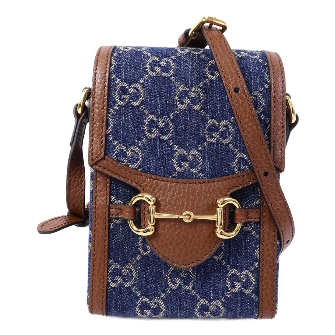 Gucci 1955 Horsebit Shoulder Bag 625615 Blue Denim Calfskin: Gucci 1955 Horsebit Shoulder Bag 625615 Blue Denim Calfskin Gucci 1955 Horsebit shoulder bag in blue denim and calfskin leather. This women's bag features the GG design and comes with a magnetic pocke