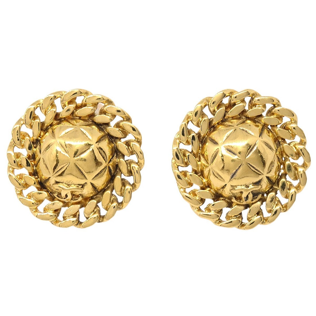 CHANEL Button Round Clip On Earrings Gold Plated (1 of 5)