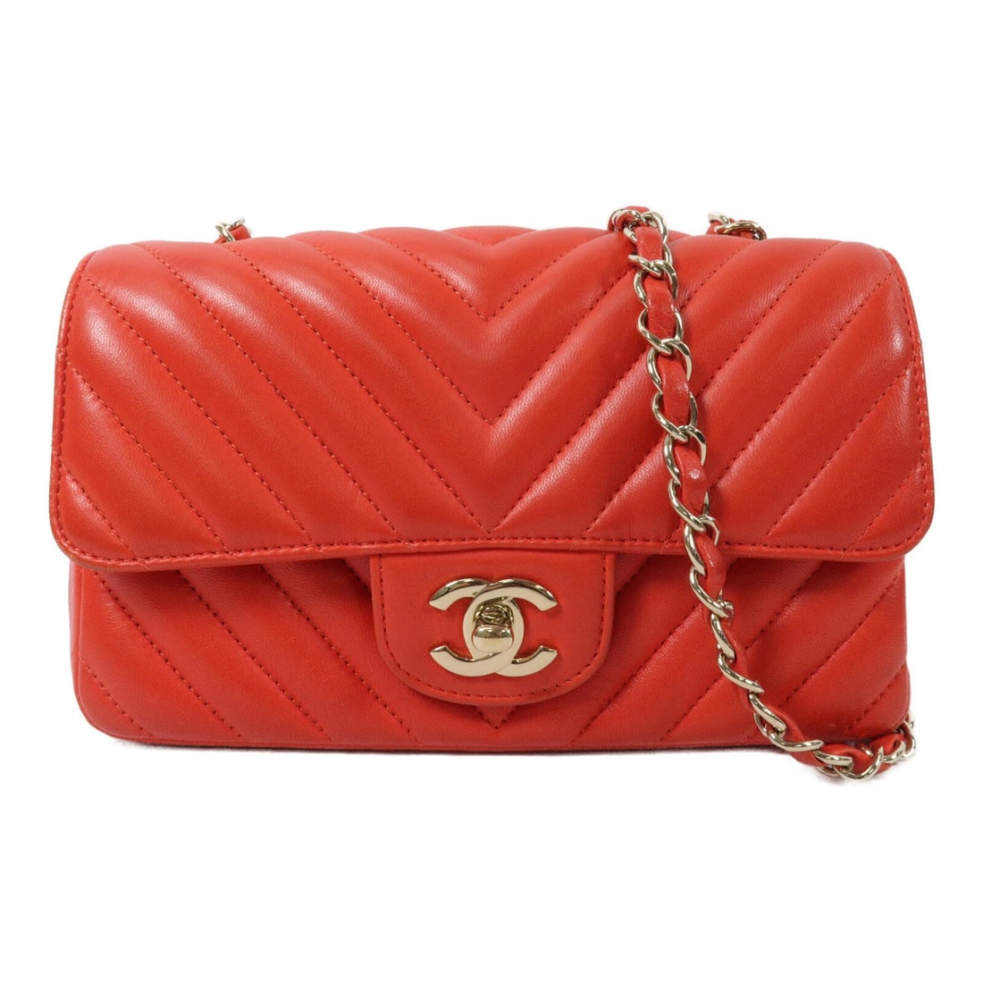 CHANEL A35200 Mini Classic 17 Red Lambskin Chain Shoulder Bag: CHANEL A35200 Mini Classic 17 Red Lambskin Chain Shoulder Bag CHANEL mini classic chain shoulder bag in red lambskin (sheep leather) with gold-tone hardware. The bag is a shoulder bag style from Franc