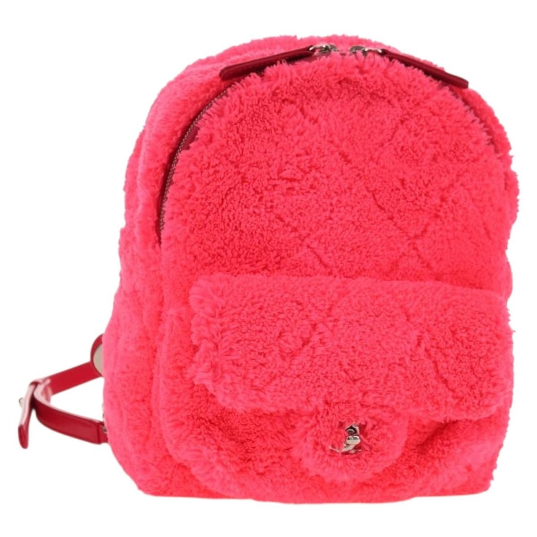 CHANEL CC Matelasse Pile Backpack Pink Silver with Dust Bag Card: CHANEL CC Matelasse Pile Backpack Pink Silver with Dust Bag Card CHANEL Matelasse chain backpack in pink pile with silver-tone CC detailing. Made in Italy, this women's backpack includes the dust bag,