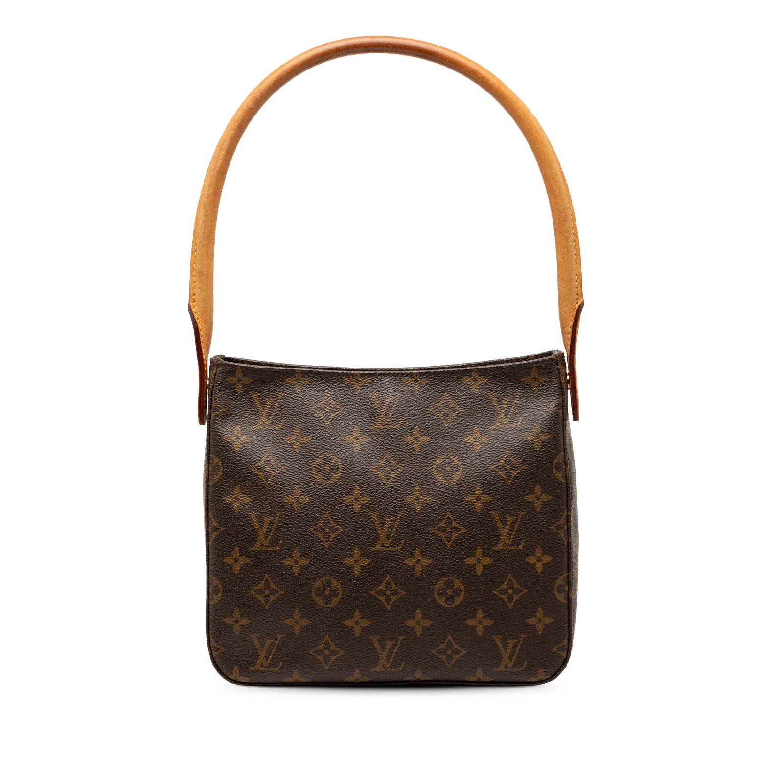 Louis Vuitton Looping MM Shoulder Bag with Monogram Canvas and Leather Strap: Louis Vuitton Looping MM Shoulder Bag with Monogram Canvas and Leather Strap This Louis Vuitton Monogram Looping MM features a classic monogram canvas body with a rolled vachetta leather shoulder stra