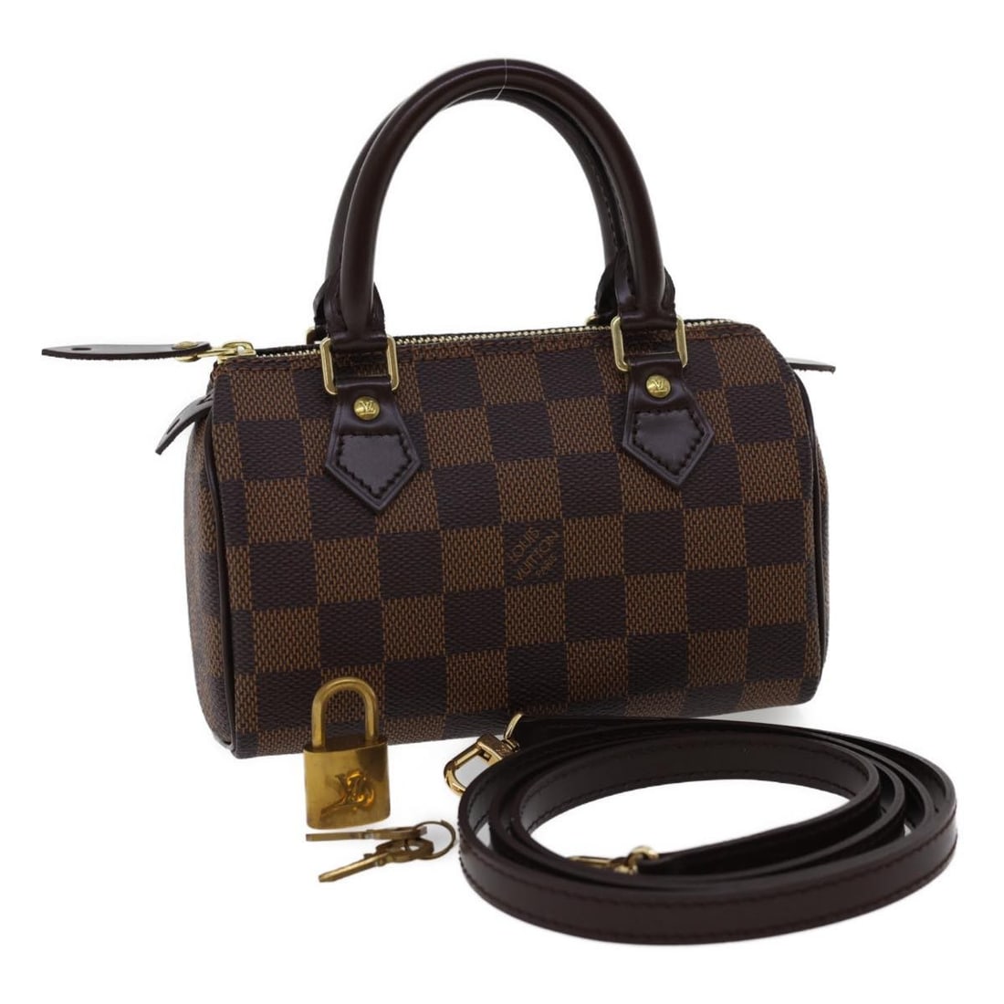 Louis Vuitton M41534 Mini Speedy handbag in Damier Ebene canvas: Louis Vuitton M41534 Mini Speedy handbag in Damier Ebene canvas Louis Vuitton Mini Speedy handbag in Damier Ebene canvas. Made in France, this women's handbag is presented in pristine condition with e