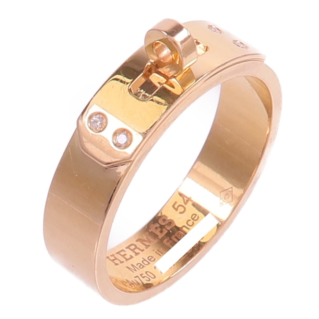 Hermes Kelly 18K Pink Gold Diamond Ring Size 6.75: Hermes Kelly 18K Pink Gold Diamond Ring Size 6.75 Hermes Kelly Ring in 18K pink gold with diamond accents, presented in a clear design and sized at US 6.75. The ring is engraved 54 and comes with a st
