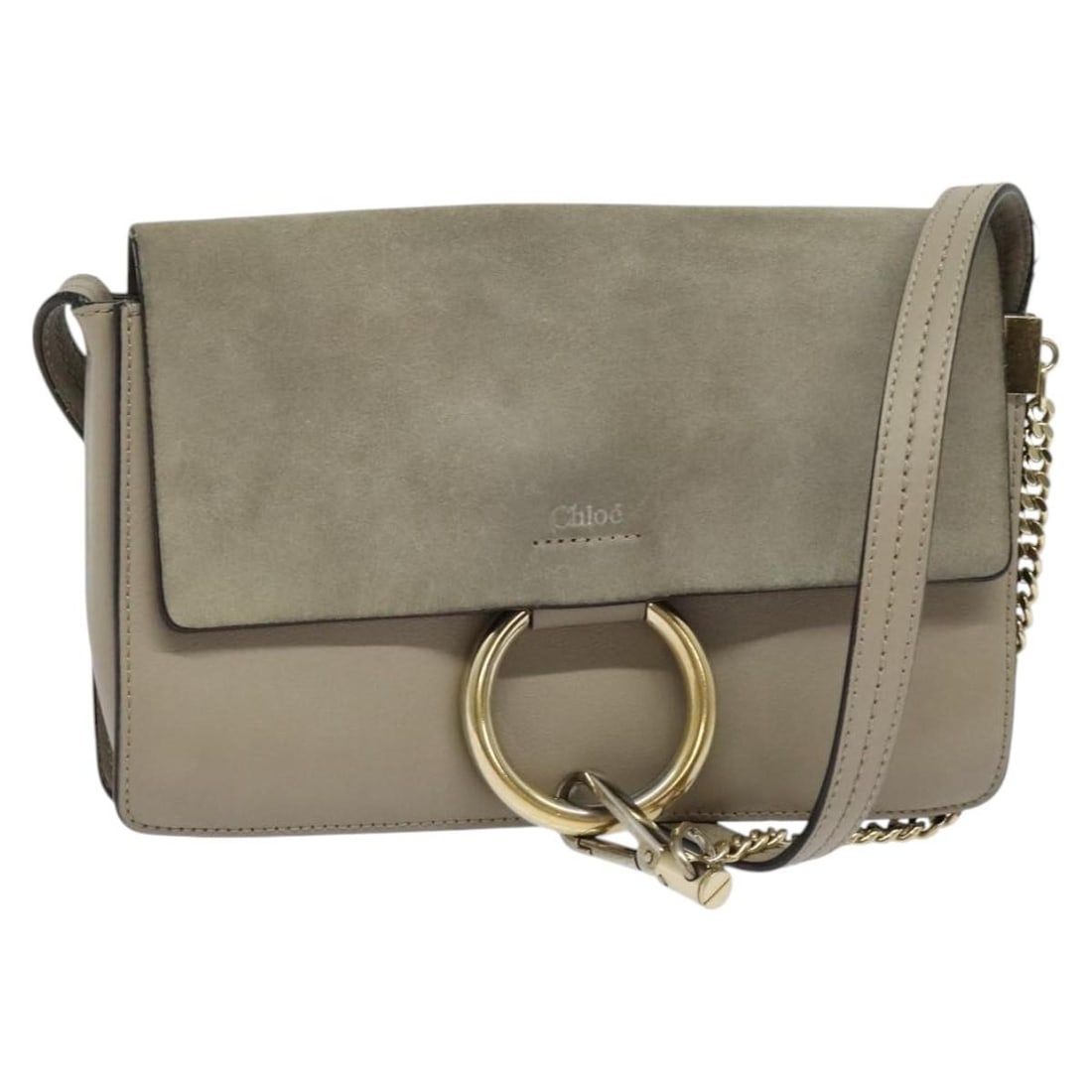 Chloe Faye beige leather suede shoulder bag: Chloe Faye beige leather suede shoulder bag This Chloe Faye Shoulder Bag is crafted from beige leather and suede, offering a stylish and versatile accessory. Made in Spain, it features a compact desig