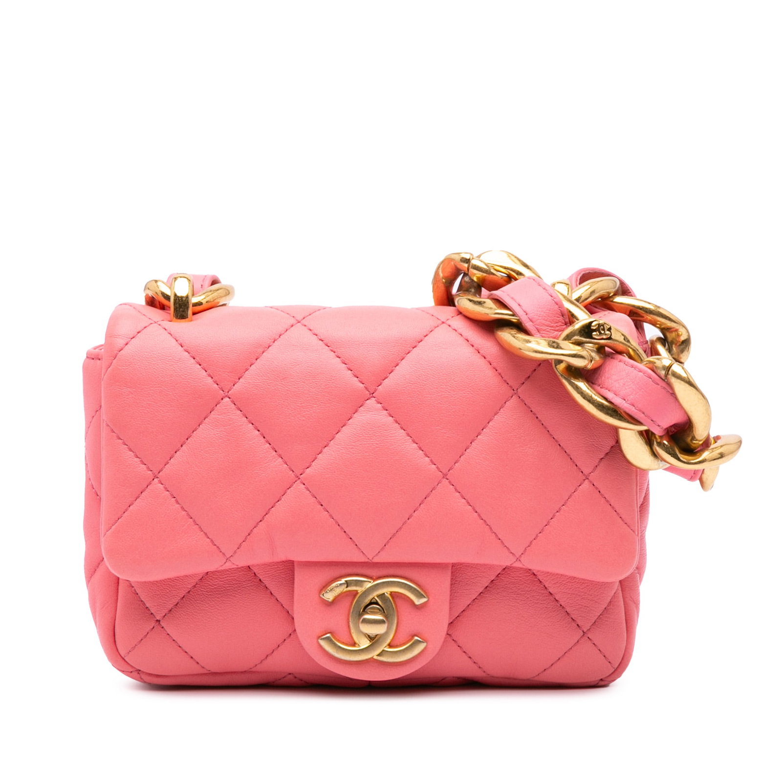 Chanel Mini Quilted Lambskin Funky Town Flap Pink Bag: Chanel Mini Quilted Lambskin Funky Town Flap Pink Bag This Chanel Mini Quilted Lambskin Funky Town Flap shoulder bag is a stylish accessory crafted from premium quilted lambskin leather. It features a