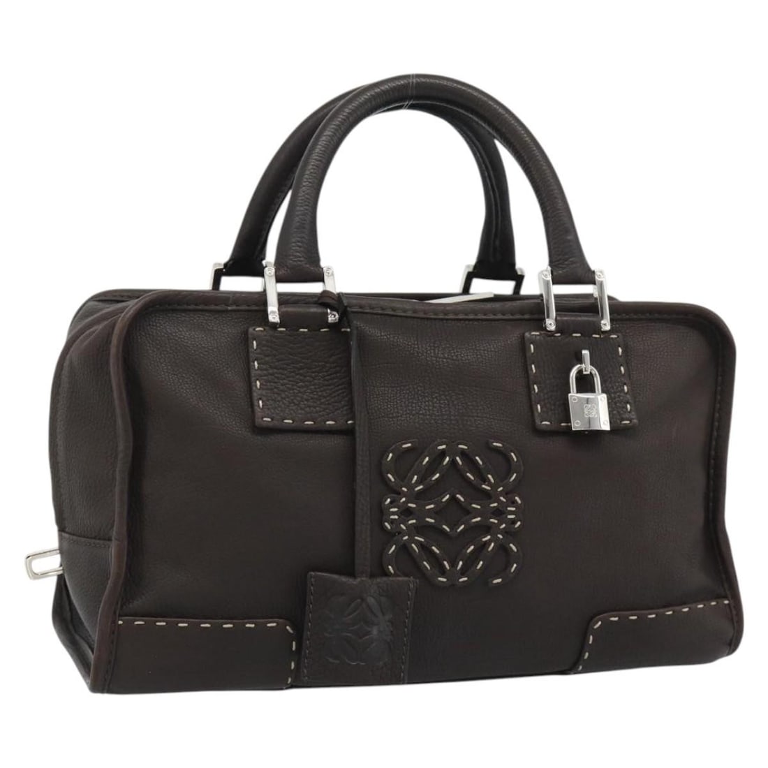 LOEWE Americana leather handbag dark brown silver tone with dust bag: LOEWE Americana leather handbag dark brown silver tone with dust bag LOEWE Americana 28 handbag in dark brown leather with silver-tone accents, made in Spain. This women's handbag includes a dust bag,