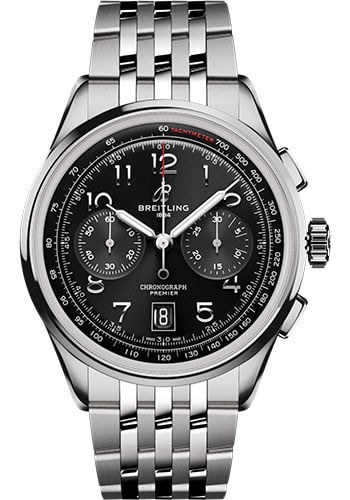 Breitling AB0145221B1A1 Premier B01 Chronograph mens bracelet watch: Breitling AB0145221B1A1 Premier B01 Chronograph mens bracelet watch Breitling Premier B01 Chronograph wristwatch featuring a black dial, fixed bezel, and bracelet. Includes card. Specifications Brand: