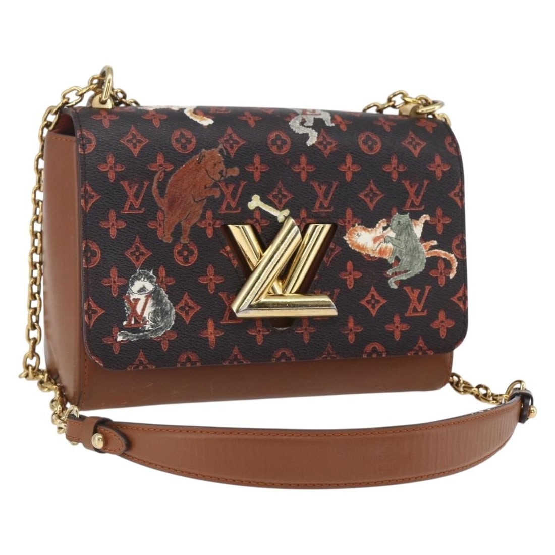 Louis Vuitton Catgram Twist MM Monogram Canvas Marron Shoulder Bag M44408: Louis Vuitton Catgram Twist MM Monogram Canvas Marron Shoulder Bag M44408 This Louis Vuitton Catgram Sack Twist MM shoulder bag features the signature monogram canvas in a marron color. The bag is des