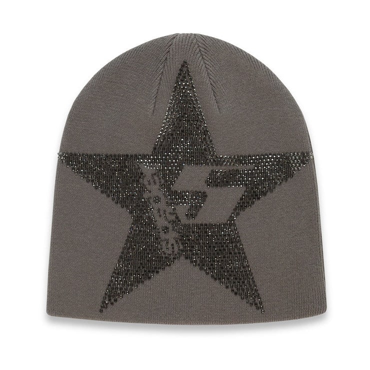 Sp5der Star Rhinestone Beanie Slate Grey One Size: Sp5der Star Rhinestone Beanie Slate Grey One Size Authentic SP5DER Star Rhinestone Skully in slate grey. This one-size beanie features the Star Rhinestone Skully design. Specifications Brand: SP5DER S