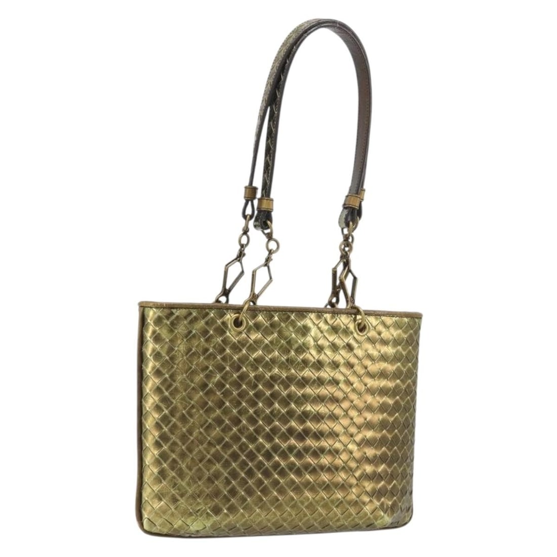 Bottega Veneta 189228 Intrecciato Leather Tote in Gold: Bottega Veneta 189228 Intrecciato Leather Tote in Gold Bottega Veneta Intrecciato tote bag in gold leather, designed for women and made in Italy. This pre-owned bag includes only the item shown in the