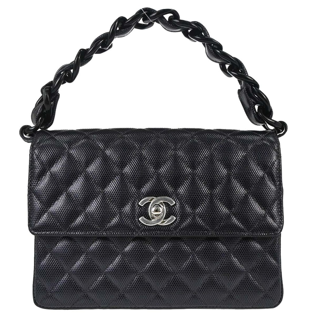 CHANEL small quilted handbag in black lizard embossed calfskin (1 of 15)