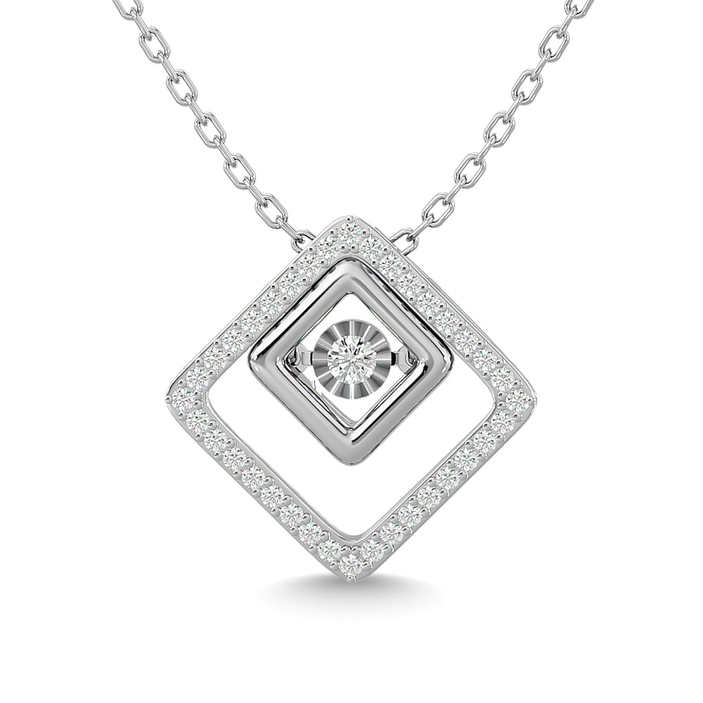 Diamond 1/4 Ct.Tw. Square Shape Pendant in 14K White Gold: Diamond 1/4 Ct.Tw. Square Shape Pendant in 14K White Gold 14k White Gold Stone Color: G-h Stone Clarity: I1 Unless otherwise specified, pendants that include a chain are paired with our standard 18-in