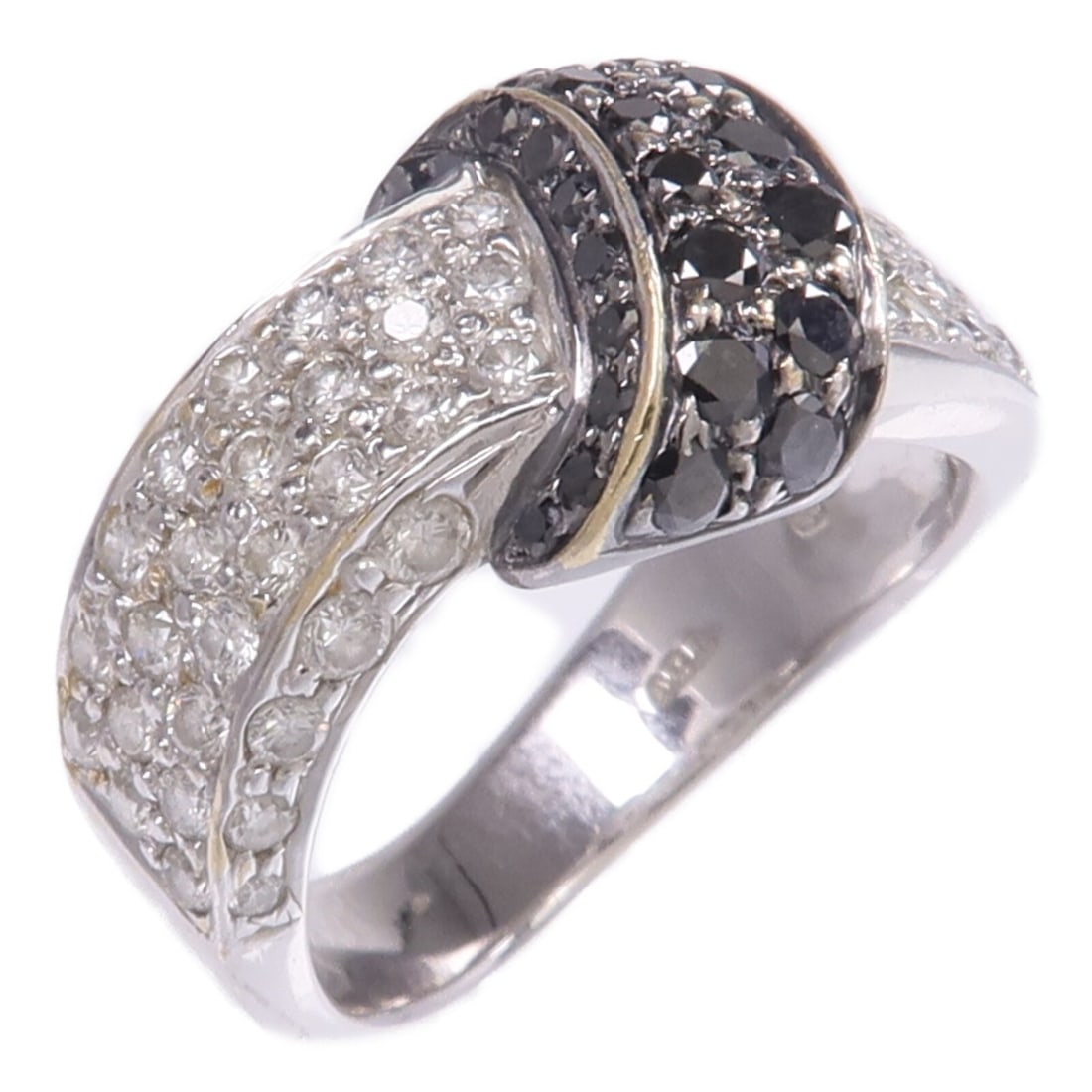 JEWELRY Black Diamond Ring 18K White Gold Size 5: JEWELRY Black Diamond Ring 18K White Gold Size 5 A women's ring featuring a diamond design in 18K white gold. The ring is size 5 and has a black and clear color combination. It is described as having 